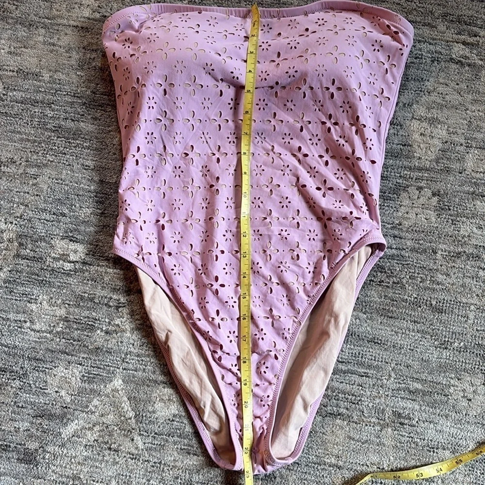 J. Crew Purple One Piece swim suit - cutout floral design - strapless - medium